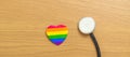 LGBT pride month concept or LGBTQ+ or LGBTQIA+. rainbow heart shape with Stethoscope for Lesbian, Gay, Bisexual, Transgender,