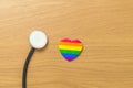 LGBT pride month concept or LGBTQ+ or LGBTQIA+. rainbow heart shape with Stethoscope for Lesbian, Gay, Bisexual, Transgender,