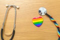 LGBT pride month concept or LGBTQ+ or LGBTQIA+. rainbow heart shape with Stethoscope for Lesbian, Gay, Bisexual, Transgender,