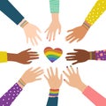 LGBT Pride Month Multiracial hands with hearts, Multiracial hands in a circle