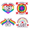 LGBT pride month set. LGBT community logos in rainbow colors.