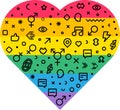 Lgbt pride rainbow flag in heart forms set vector