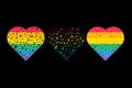 Lgbt pride rainbow flags in heart forms set vector