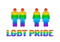 LGBT pride rainbow lettering with icons of homosexual couples people. Gay and lesbian rights concept. LGBTQ Pride day or month Royalty Free Stock Photo