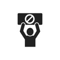 LGBT protest black glyph icon. No homofobia. Human holds rainbow nameplate with a stop sign. Discrimination concept. Pride, rights