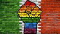 LGBT Protest Fist on a Italy brick Wall Flag