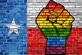 LGBT Protest Fist on a Texas brick Wall Flag