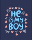 lgbt quote I am his boy, concept, print, postcard, banner in a beautiful thematic frame of hearts, guitars, dumbbells