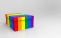 3d rendering. Lgbt Rainbow color textured empty paper box on gray background