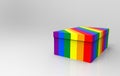 3d rendering. Lgbt Rainbow color textured empty paper box on gray background