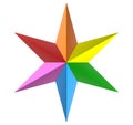 3d rendering. LGBT Rainbow colorful six pointed star with clipping path isolated on white background