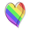 Lgbt rainbow heart in cartoon style with black outline. Bright colorful stickers concept of homosexual love isolated on Royalty Free Stock Photo