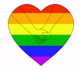 LGBT rainbow heart with holding hands outline. The concept of homosexual love, gay lesbian bisexual transgender people