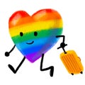 LGBT rainbow heart take a break with luggage travel love trip painting illustration cartoon Royalty Free Stock Photo