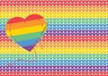LGBT rainbow knitted illustration with stitched heart, needle and thread. Vector illustration for pride flag, rainbow background.