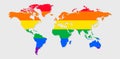 LGBT rainbow pride flag in a shape of World map. Flag of gay, transgender, bisexual, lesbian etc. Pride concept Royalty Free Stock Photo