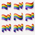 The LGBT rainbow realistic waving flags. Set of colorful flags. Pride month. Symbol of lesbian, gay, bisexual