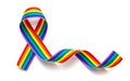 LGBT rainbow ribbon pride tape symbol. Stop homophobia. Isolated on a white background Royalty Free Stock Photo