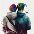 lgbt, same-sex relationships and homosexual concept - close up of hugging male couple wearing gay pride rainbow Royalty Free Stock Photo