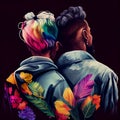 lgbt, same-sex relationships and homosexual concept - close up of hugging male couple wearing gay pride rainbow
