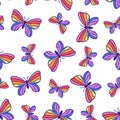 LGBT seamless pattern. Vector rainbow striped butterfly isolated on white background