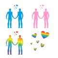 LGBT silhouettes. Same-sex love. Gays and lesbians. Blue and pin