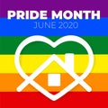 LGBT stay home pride month June 2020 symbol. White icon on a rainbow flag. Gay, lesbian, bisexual, transgender, queer