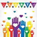 Lgbt support, fight for gay rights, helping hands and hearts, rainbow colors.