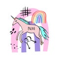 LGBT unicorn icon with rainbow horn in cartoon doodle style. Vector