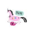 LGBT unicorn icon with rainbow horn in cartoon doodle style. Vector