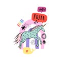 LGBT unicorn icon with rainbow horn in cartoon doodle style. Vector