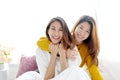 LGBT, Young cute asian women lesbian couple happy moment, homosexual, lesbian couple lifestyle Royalty Free Stock Photo