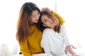 LGBT, Young cute asian women lesbian couple happy moment, homosexual, lesbian couple lifestyle Royalty Free Stock Photo