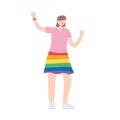 Lgbtq community pride, young woman rainbow flag in skirt cartoon isolated icon design