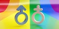 LGBTQ community rights. LGBT Gay pride sign symbol. Rainbow color flag background, 3d render