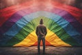 LGBTQ concept. Positive people holding rainbow flag isolated in studio. Pride month. Royalty Free Stock Photo