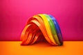 LGBTQ concept. Positive people holding rainbow flag isolated in studio. Pride month. Royalty Free Stock Photo