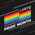 LGBTQ love celebration pride month with rainbow flag stripes Waving sharp corners and text on dark background vector design