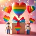 LGBTQ lovers gift box with a large rainbow heart balloon of rainbow colors