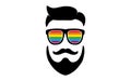 LGBTQ Man Sunglasses with rainbow lenses and mustaches and Fashion hair style. Gay Pride Concept Design for Avatar Background