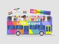 LGBTQ parade. Homosexuality. Equality. Diversity. Colourful double decker bus