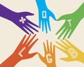 LGBTQ people hands as homosexual community concept, flat stock illustration with rainbow arms