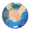 Lgbtq people holding hands and planet earth as concept of lgbtq, homosexuality, gay, lesbian, same sex marriage, vector stock Royalty Free Stock Photo