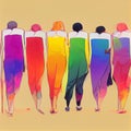 LGBTQ People Pride March Parade Protest Dancing Japanese Style Art Rainbow Colours Trans Joyful Generative AI