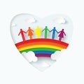 `LGBTQ+` people and rainbow paper cut in heart shape
