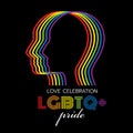 LGBTQ pride banner with abstract rainbow line head human sign on black background vector design