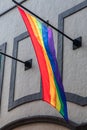 An LGBTQ Pride flag in an office building - Mexico City, Mexico Royalty Free Stock Photo