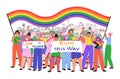 LGBTQ Pride parade people marching vector illustration