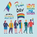 LGBTQ Pride Parade Set. Vector illustration of a gay pride parade. A group of people participating in the Pride parade Royalty Free Stock Photo