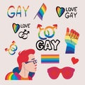 LGBTQ Pride Parade Set. Vector illustration of a gay pride parade. A group of people participating in the Pride parade Royalty Free Stock Photo